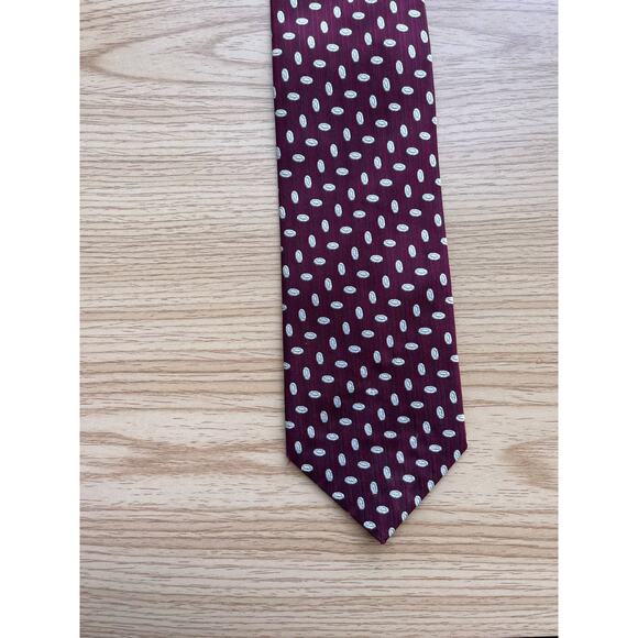 Harrod's Knightbridge Handmade 100% Silk Maroon and White Tie - Picture 6 of 8